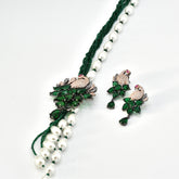 Mayuri Pearl Beaded Peacock Pendant Set Green - The Pashm